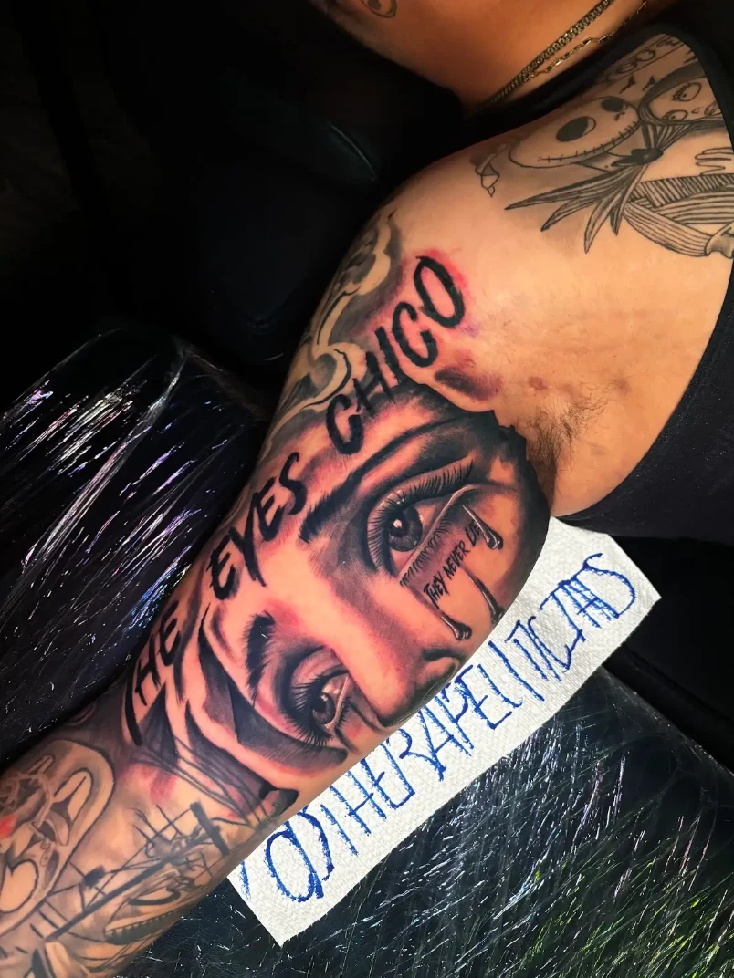 Expressive black and grey portrait tattoo by Hasan Ink in Summerville